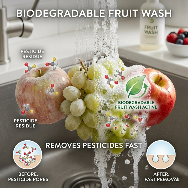 Biodegradable Fruit Wash Removes Pesticides and Keeps Fruit Fresh Longer
